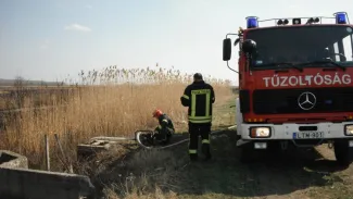 A szarvasi út mellett nádas égett